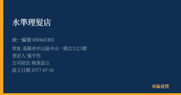 水準理髮店的照片-統編 00060301(基隆市) 公司登記資料與營業項目詳細圖表