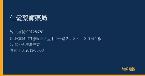 仁愛藥師藥局的照片-統編 00128626(高雄市) 公司登記資料與營業項目詳細圖表