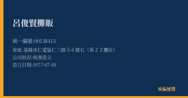 呂俊賢攤販的照片-統編 00138413(基隆市) 公司登記資料與營業項目詳細圖表