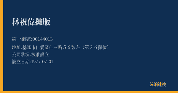 林祝偉攤販的照片-統編 00144013(基隆市) 公司登記資料與營業項目詳細圖表