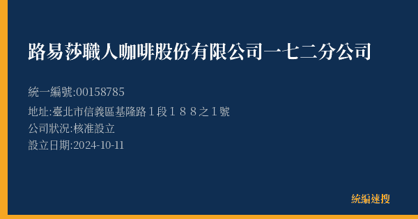 路易莎職人咖啡股份有限公司一七二分公司的照片-統編 00158785(臺北市) 公司登記資料與營業項目詳細圖表