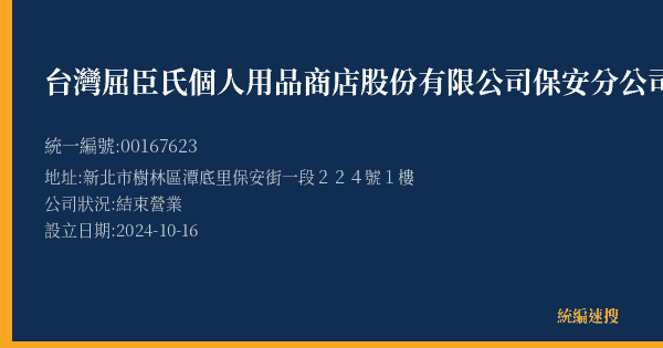 台灣屈臣氏個人用品商店股份有限公司保安分公司的照片-統編 00167623(新北市) 公司登記資料與營業項目詳細圖表