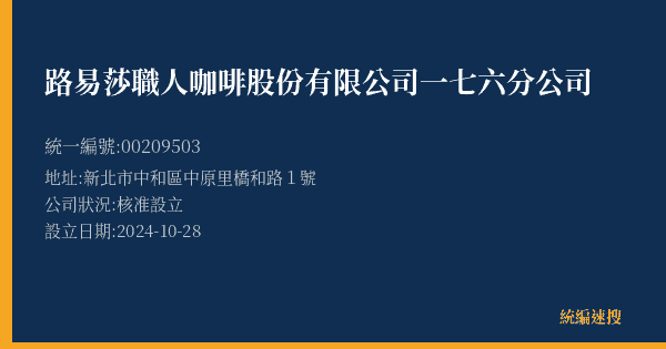路易莎職人咖啡股份有限公司一七六分公司的照片-統編 00209503(新北市) 公司登記資料與營業項目詳細圖表
