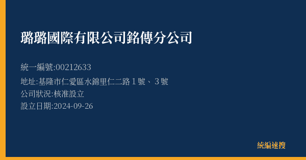 璐璐國際有限公司銘傳分公司的照片-統編 00212633(基隆市) 公司登記資料與營業項目詳細圖表