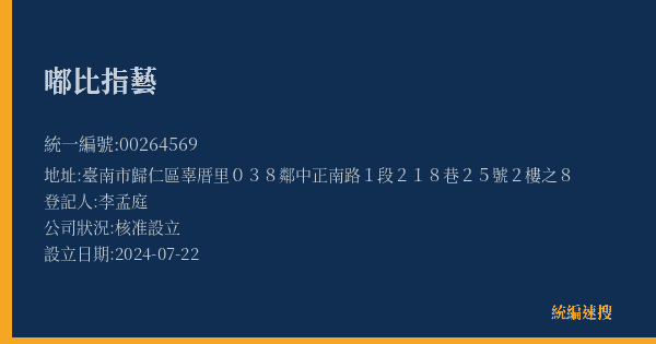 嘟比指藝的照片-統編 00264569(臺南市) 公司登記資料與營業項目詳細圖表