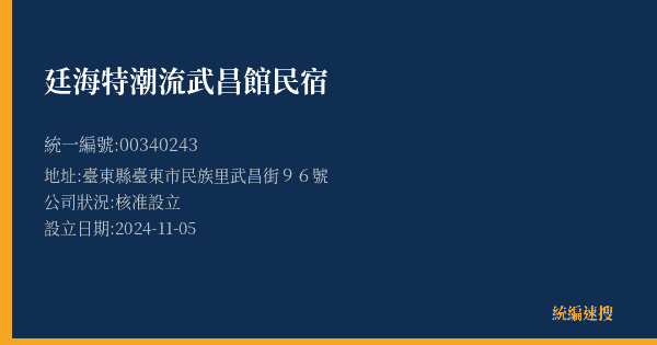 廷海特潮流武昌館民宿的照片-統編 00340243(臺東縣) 公司登記資料與營業項目詳細圖表