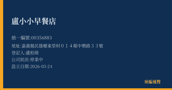 盧小小早餐店的照片-統編 00356883(嘉義縣) 公司登記資料與營業項目詳細圖表