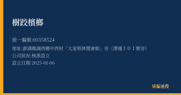樹跤檳榔的照片-統編 00358524(澎湖縣) 公司登記資料與營業項目詳細圖表