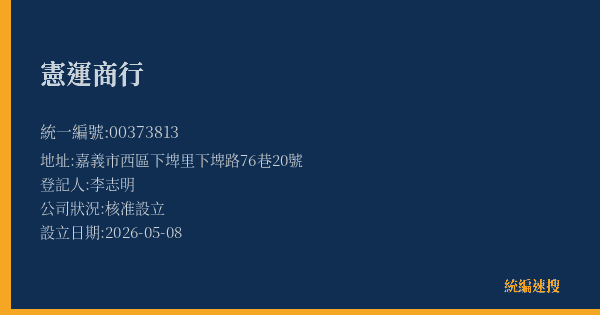 憲運商行的照片-統編 00373813(嘉義市) 公司登記資料與營業項目詳細圖表