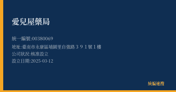 愛兒屋藥局的照片-統編 00380069(臺南市) 公司登記資料與營業項目詳細圖表
