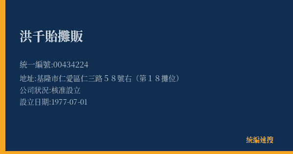 洪千貽攤販的照片-統編 00434224(基隆市) 公司登記資料與營業項目詳細圖表