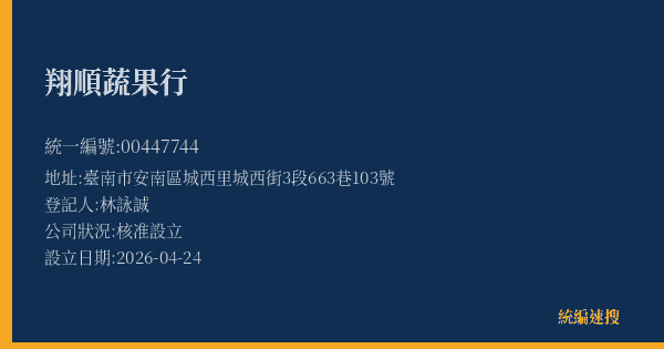 翔順蔬果行的照片-統編 00447744(臺南市) 公司登記資料與營業項目詳細圖表