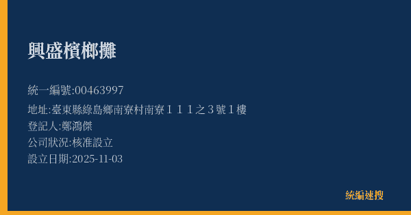 興盛檳榔攤的照片-統編 00463997(臺東縣) 公司登記資料與營業項目詳細圖表