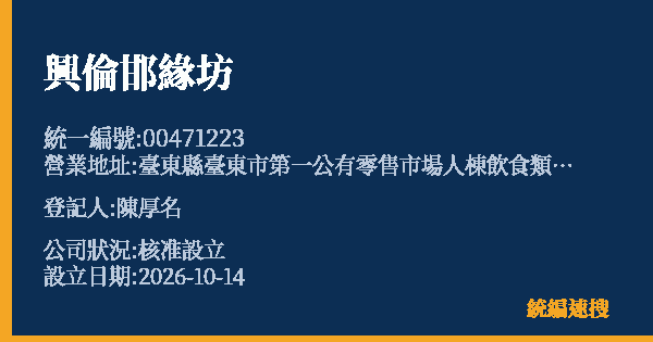 興倫邯緣坊的照片-統編 00471223(臺東縣) 公司登記資料與營業項目詳細圖表