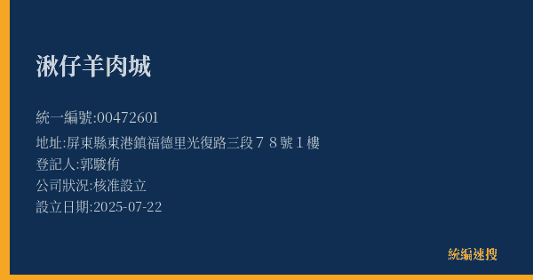湫仔羊肉城的照片-統編 00472601(屏東縣) 公司登記資料與營業項目詳細圖表