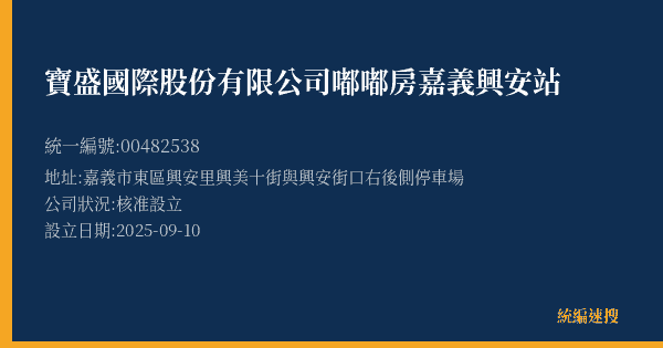寶盛國際股份有限公司嘟嘟房嘉義興安站的照片-統編 00482538(嘉義市) 公司登記資料與營業項目詳細圖表