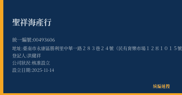 聖祥海產行的照片-統編 00493606(臺南市) 公司登記資料與營業項目詳細圖表