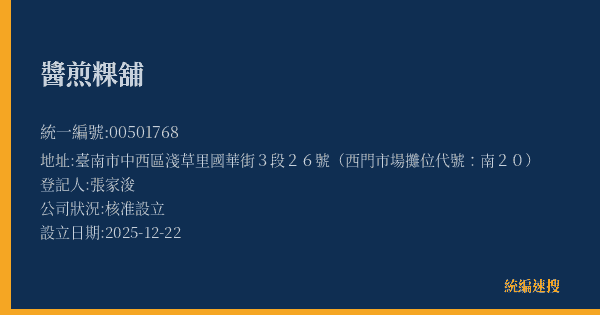 醬煎粿舖的照片-統編 00501768(臺南市) 公司登記資料與營業項目詳細圖表