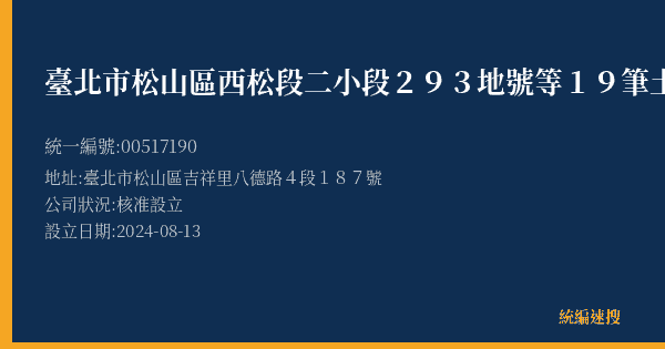 臺北市松山區西松段二小段293地號等19筆土地更新單元都市更新會的照片-統編 00517190(臺北市) 公司登記資料與營業項目詳細圖表