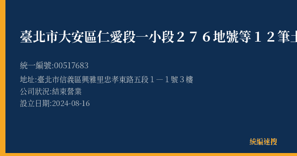 臺北市大安區仁愛段一小段276地號等12筆土地更新單元都市更新會的照片-統編 00517683(臺北市) 公司登記資料與營業項目詳細圖表