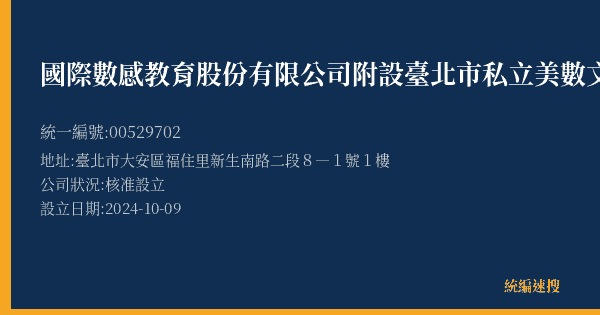 國際數感教育股份有限公司附設臺北市私立美數文理技藝短期補習班的照片-統編 00529702(臺北市) 公司登記資料與營業項目詳細圖表