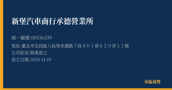 新堡汽車商行承德營業所的照片-統編 00536339(臺北市) 公司登記資料與營業項目詳細圖表