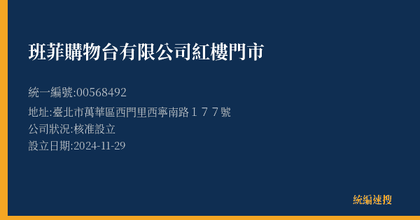 班菲購物台有限公司紅樓門市的照片-統編 00568492(臺北市) 公司登記資料與營業項目詳細圖表