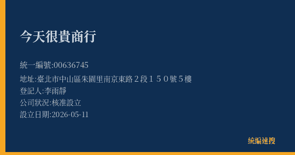 今天很貴商行的照片-統編 00636745(臺北市) 公司登記資料與營業項目詳細圖表