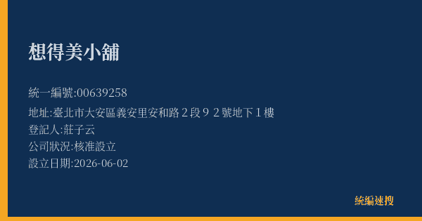 想得美小舖的照片-統編 00639258(臺北市) 公司登記資料與營業項目詳細圖表