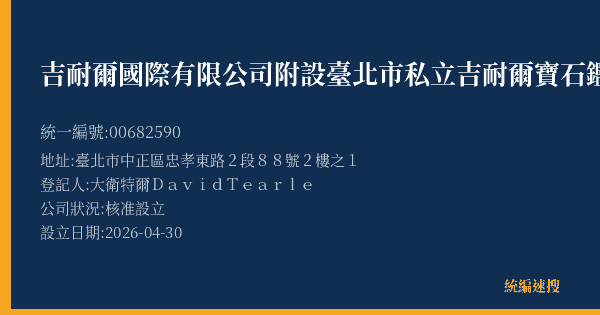 吉耐爾國際有限公司附設臺北市私立吉耐爾寶石鑑定技藝短期補習班的照片-統編 00682590(臺北市) 公司登記資料與營業項目詳細圖表