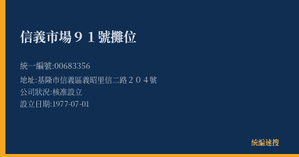 信義市場91號攤位的照片-統編 00683356(基隆市) 公司登記資料與營業項目詳細圖表