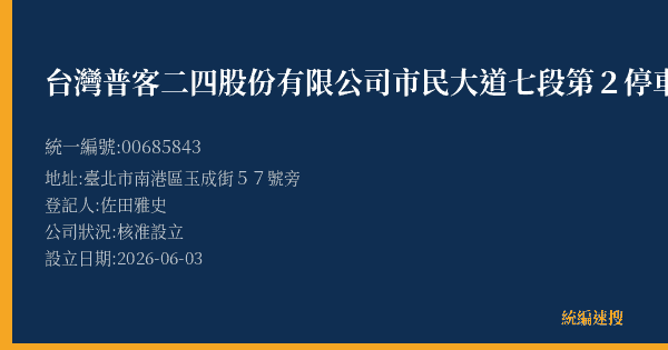 台灣普客二四股份有限公司市民大道七段第2停車場的照片-統編 00685843(臺北市) 公司登記資料與營業項目詳細圖表