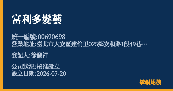 富利多髮藝的照片-統編 00690698 公司登記資料與營業項目詳細圖表