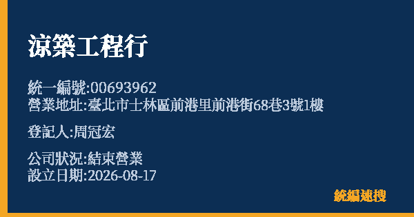 涼築工程行的照片-統編 00693962 公司登記資料與營業項目詳細圖表