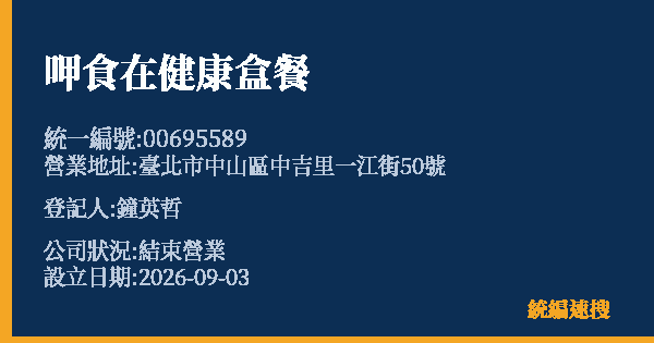 呷食在健康盒餐的照片-統編 00695589 公司登記資料與營業項目詳細圖表