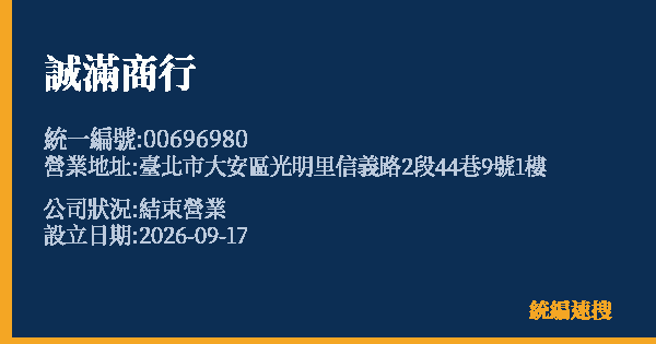 誠滿商行的照片-統編 00696980(臺北市) 公司登記資料與營業項目詳細圖表