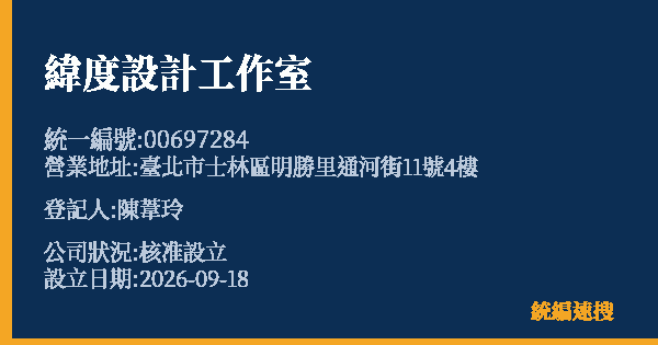 緯度設計工作室的照片-統編 00697284(臺北市) 公司登記資料與營業項目詳細圖表