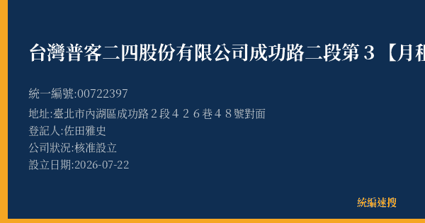 台灣普客二四股份有限公司成功路二段第3【月租】停車場的照片-統編 00722397(臺北市) 公司登記資料與營業項目詳細圖表