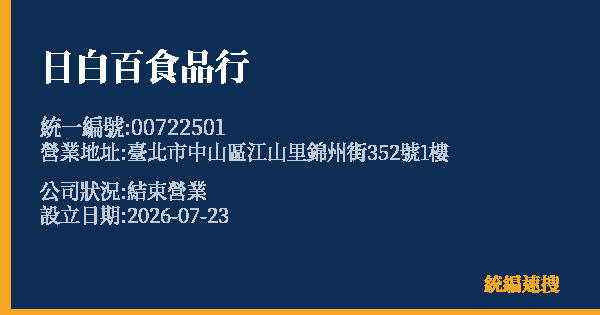 日白百食品行的照片-統編 00722501 公司登記資料與營業項目詳細圖表