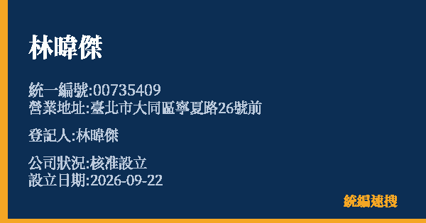 林暐傑的照片-統編 00735409(臺北市) 公司登記資料與營業項目詳細圖表