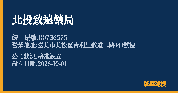 北投致遠藥局的照片-統編 00736575(臺北市) 公司登記資料與營業項目詳細圖表