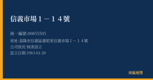 信義市場1-14號的照片-統編 00855505(基隆市) 公司登記資料與營業項目詳細圖表