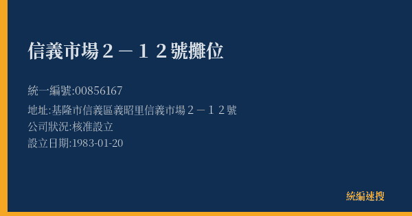 信義市場2-12號攤位的照片-統編 00856167(基隆市) 公司登記資料與營業項目詳細圖表