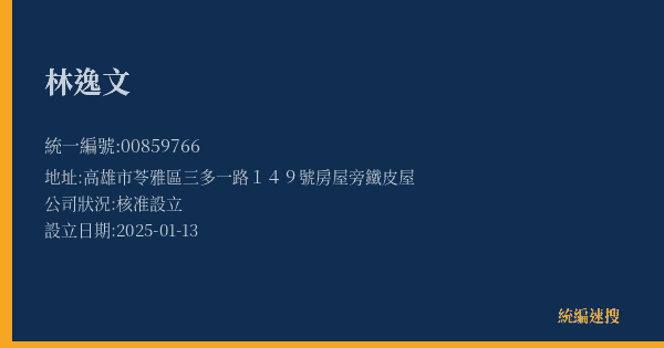 林逸文的照片-統編 00859766(高雄市) 公司登記資料與營業項目詳細圖表