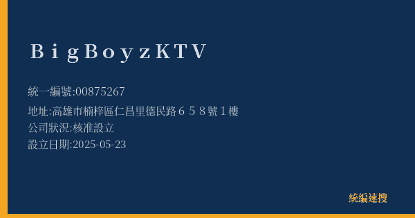 Big Boyz KTV的照片-統編 00875267(高雄市) 公司登記資料與營業項目詳細圖表