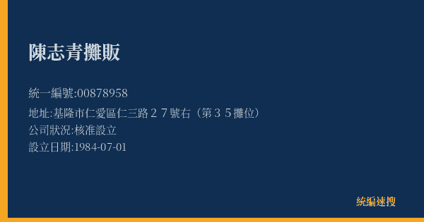陳志青攤販的照片-統編 00878958(基隆市) 公司登記資料與營業項目詳細圖表