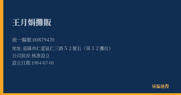 王月娟攤販的照片-統編 00879470(基隆市) 公司登記資料與營業項目詳細圖表
