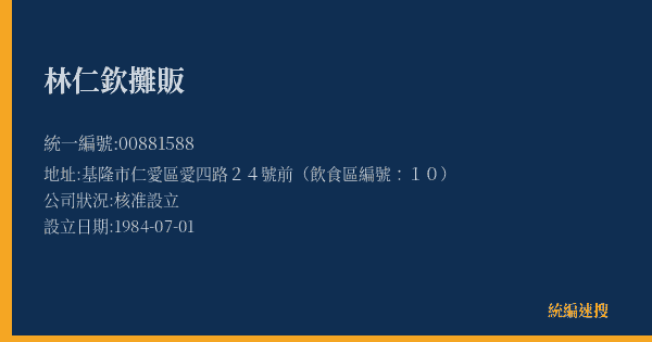 林仁欽攤販的照片-統編 00881588(基隆市) 公司登記資料與營業項目詳細圖表