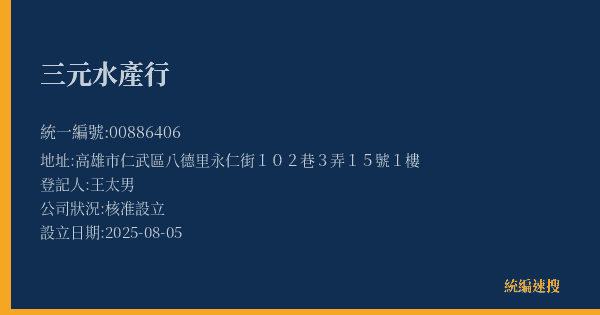 三元水產行的照片-統編 00886406(高雄市) 公司登記資料與營業項目詳細圖表