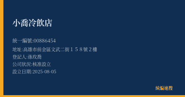 小喬冷飲店的照片-統編 00886454(高雄市) 公司登記資料與營業項目詳細圖表